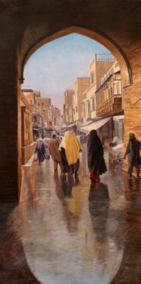 S. M. Fawad, Dehli Darwaza Lahore, 33 x 16 Inch, Oil on Canvas, Realistic Painting, AC-SMF-135